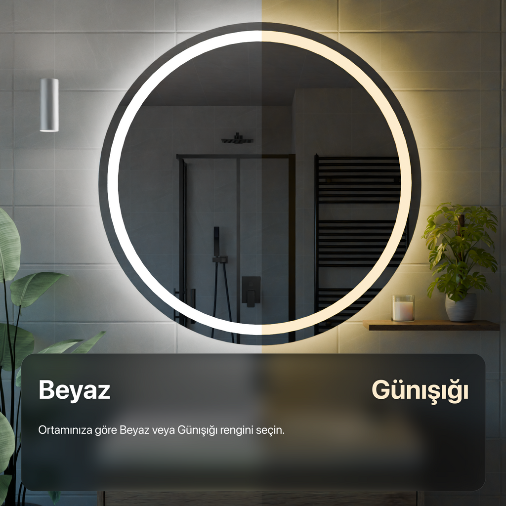 Bluetoothlu, Buğu Çözücülü, Dokunmatik LEDli Asimetrik Ayna - Gün Işığı