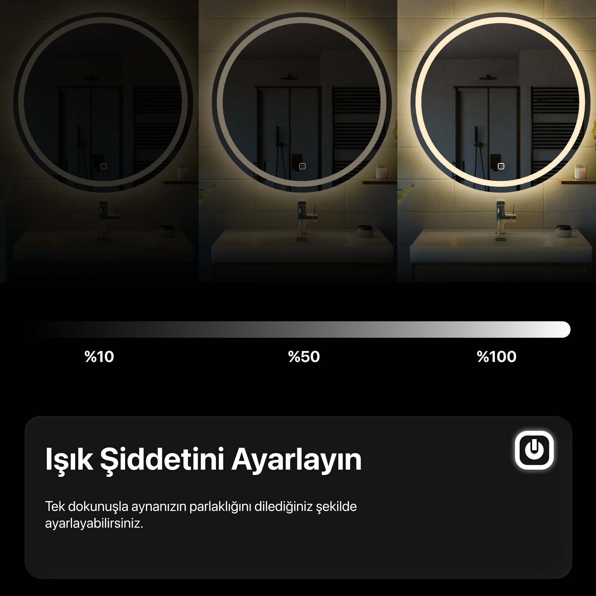 Bluetoothlu, Buğu Çözücülü, Dokunmatik LEDli Dikdörtgen Ayna - Gün Işığı