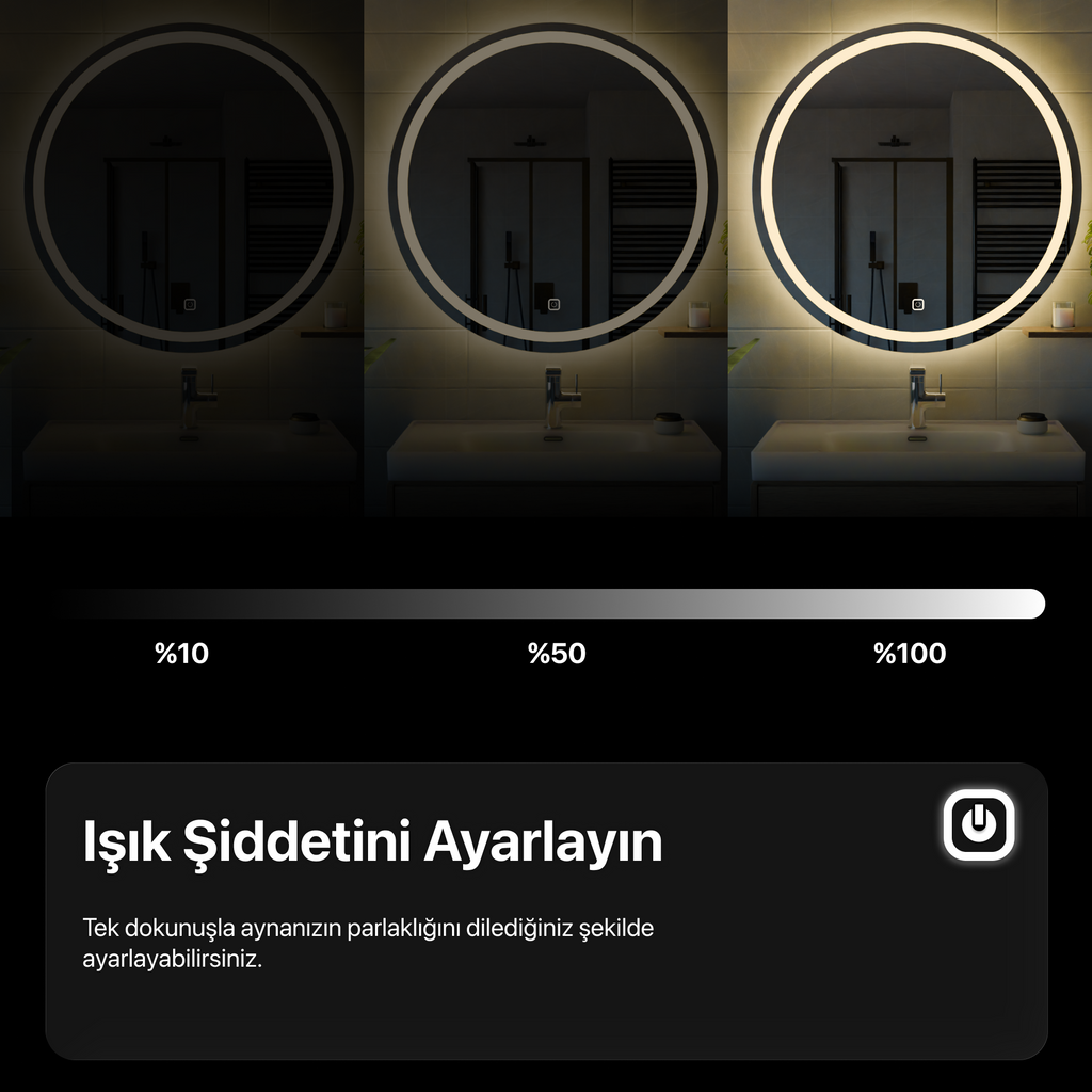Bluetoothlu, Buğu Çözücülü, Dokunmatik LEDli Asimetrik Ayna - Gün Işığı