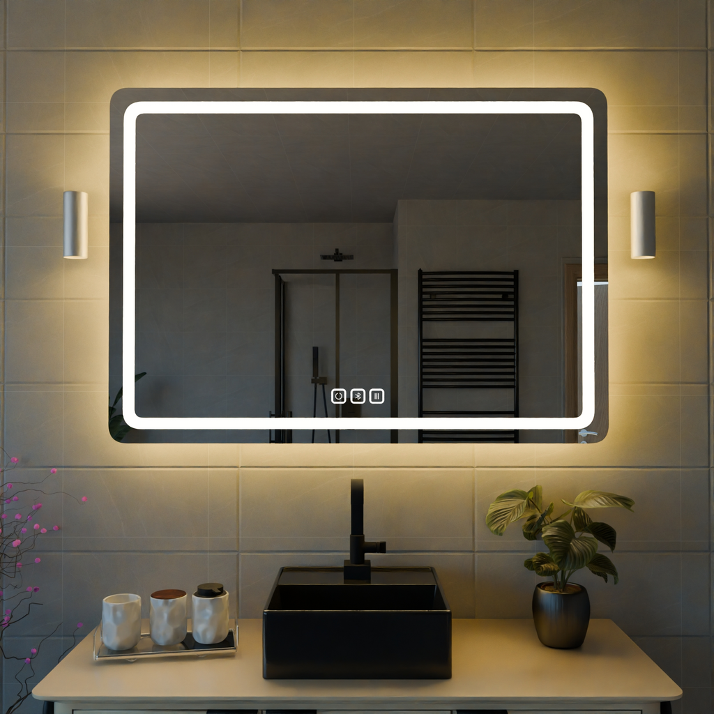 Bluetoothlu, Buğu Çözücülü, Dokunmatik LEDli Dikdörtgen Ayna - Gün Işığı