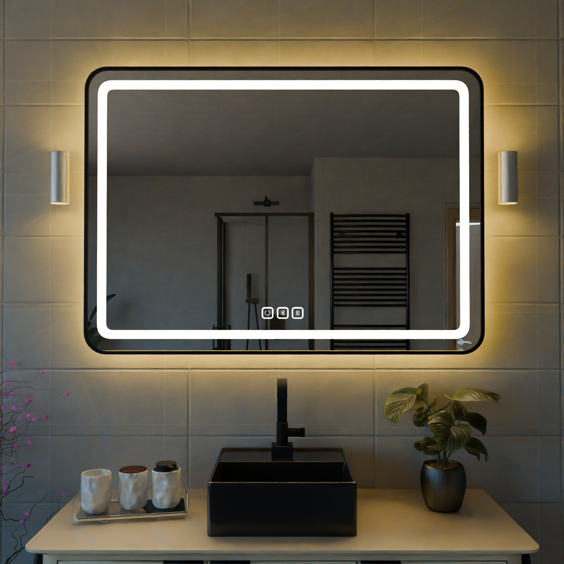 Bluetoothlu, Buğu Çözücülü, Dokunmatik LEDli Dikdörtgen Ayna - Gün Işığı