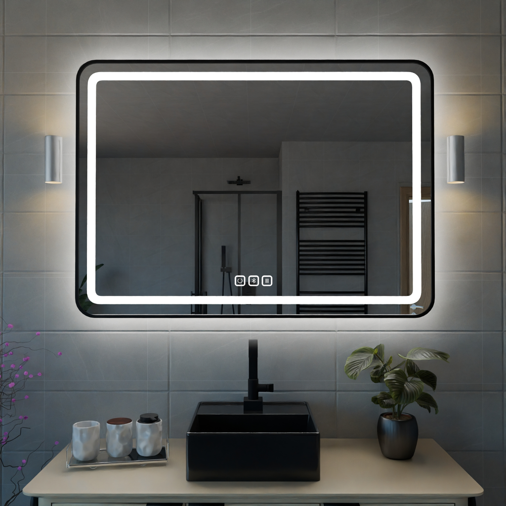 Bluetoothlu, Buğu Çözücülü, Dokunmatik LEDli Dikdörtgen Ayna - Beyaz Işık